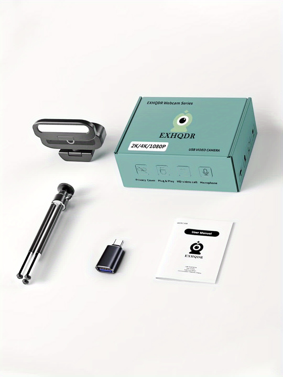 كاميرا ويب EXHQDR 4K Ultra HD USB مع مستشعر 8 ميجابكسل، فيديو سلس 30 إطارًا في الثانية، عدسة واسعة الزاوية 90 درجة، ضوء LED ملون باللمس، تركيز تلقائي، غطاء خصوصية، قاعدة قابلة للدوران 360 درجة وحامل ثلاثي القوائم، توصيل وتشغيل للكمبيوتر الشخصي والكمبيوتر المحمول، مثالية للمكالمات الفيديا، بث الألعاب، والتدريس عبر الإنترنت، كاميرا ويب للكمبيوتر، أداة تدريس عبر الإنترنت، جمالية حديثة، عدسة عالية الجودة - الصورة 12