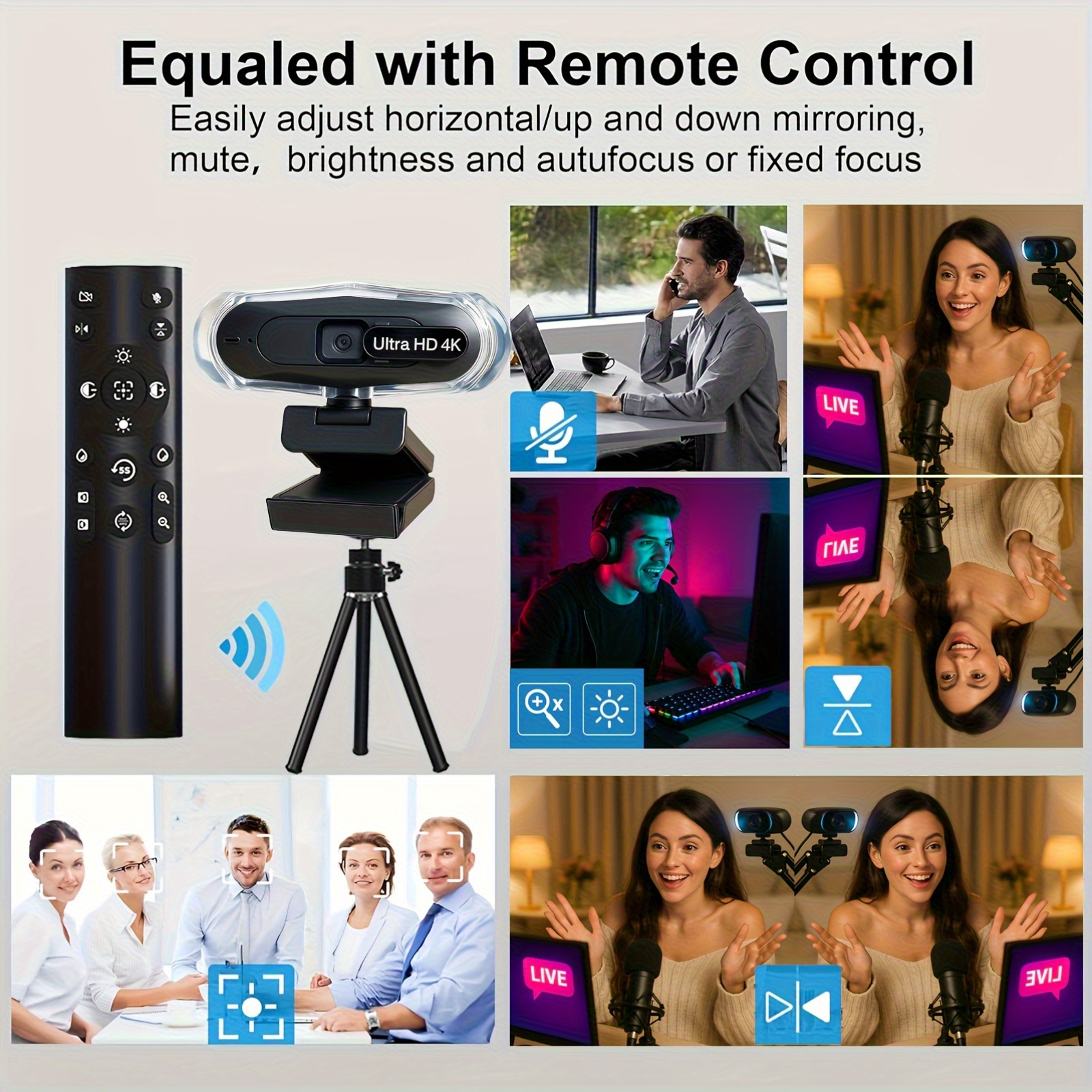 كاميرا EXHQDR RGB 4K مع ميكروفون تلقائي للتوجيه والتعديل على الضوضاء، كاميرا HD تعمل بمنفذ USB للألعاب/الاجتماعات/بث مباشر، EXHQDR، كاميرا ويب للكمبيوتر، كاميرا ويب للبث، كاميرا ويب للكمبيوتر مع ميكروفون، كاميرا للبث، كاميرا ويب K للكمبيوتر - الصورة 4