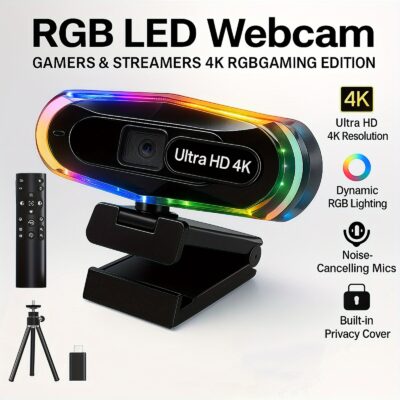 كاميرا EXHQDR RGB 4K مع ميكروفون تلقائي للتوجيه والتعديل على الضوضاء، كاميرا HD تعمل بمنفذ USB للألعاب/الاجتماعات/بث مباشر، EXHQDR، كاميرا ويب للكمبيوتر، كاميرا ويب للبث، كاميرا ويب للكمبيوتر مع ميكروفون، كاميرا للبث، كاميرا ويب K للكمبيوتر