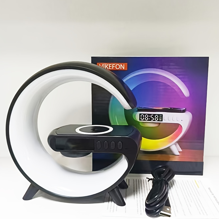 شاحن لاسلكي سريع متعدد الوظائف Mini G Light مع حامل ومكبر صوت محمول بجودة صوت Hi-Fi وضوء ليلي LED RGB وساعة منبه ومحطة شحن لاسلكي للهاتف المحمول لأجهزة iPhone 16 15 14 13 12 11 Pro Max وAirPods لأجهزة for Samsung Galaxy S25 S24 S23 وXiaomi، قاعدة متعددة الوظائف، إكسسوار أنيق، أداة حديثة، صوت عالي الجودة، شحن موثوق، قاعدة للأجهزة الذكية، لعمال المكاتب وعشاق التكنولوجيا - الصورة 5