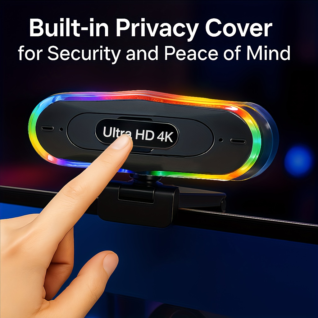 كاميرا EXHQDR RGB 4K مع ميكروفون تلقائي للتوجيه والتعديل على الضوضاء، كاميرا HD تعمل بمنفذ USB للألعاب/الاجتماعات/بث مباشر، EXHQDR، كاميرا ويب للكمبيوتر، كاميرا ويب للبث، كاميرا ويب للكمبيوتر مع ميكروفون، كاميرا للبث، كاميرا ويب K للكمبيوتر - الصورة 9