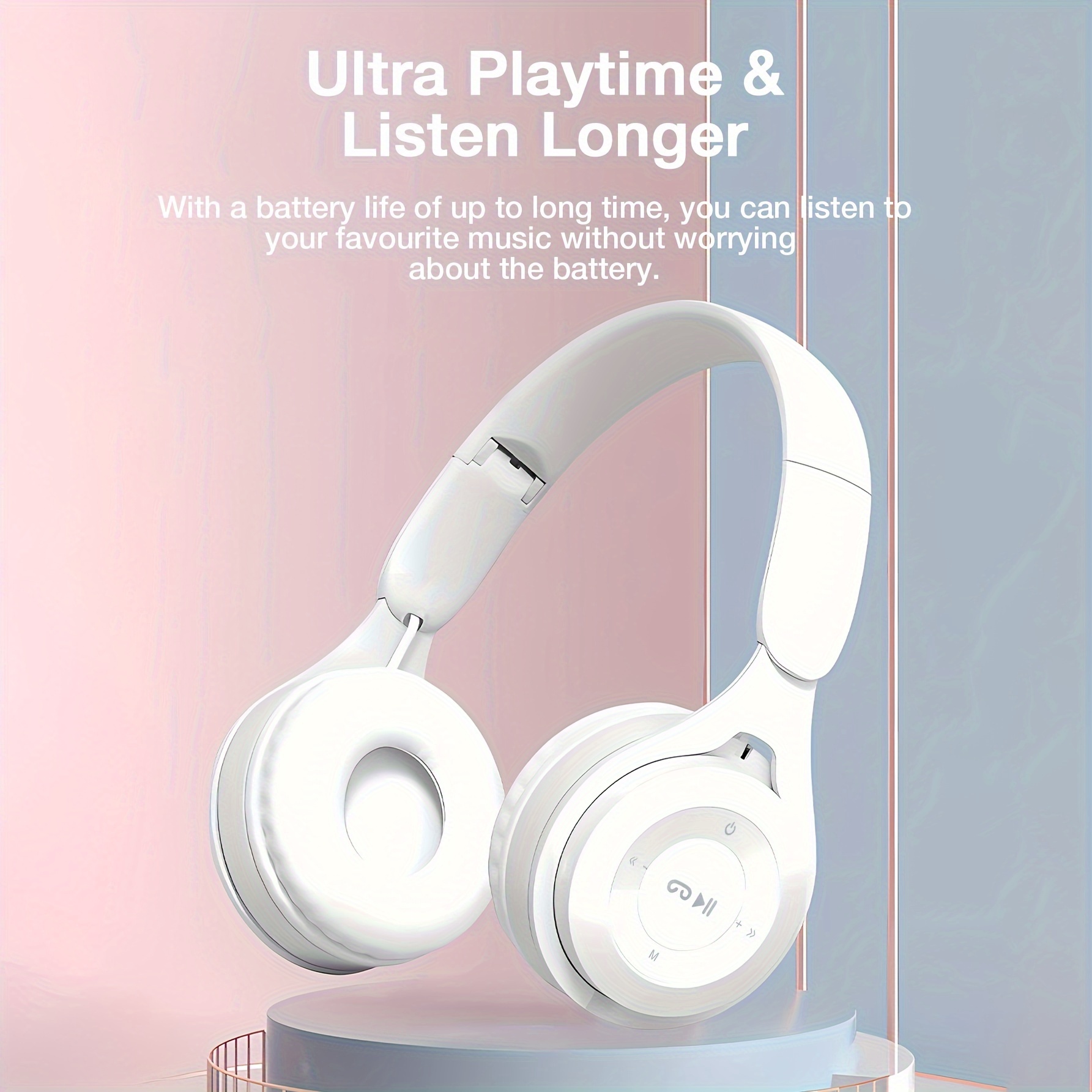 سماعة رأس لاسلكية فوق الأذن، زمن تشغيل 20 ساعة، سماعة مريحة وقابلة للطي للسفر، المنزل، المكتب، للأطفال والمراهقين والبالغين والنساء. - الصورة 6