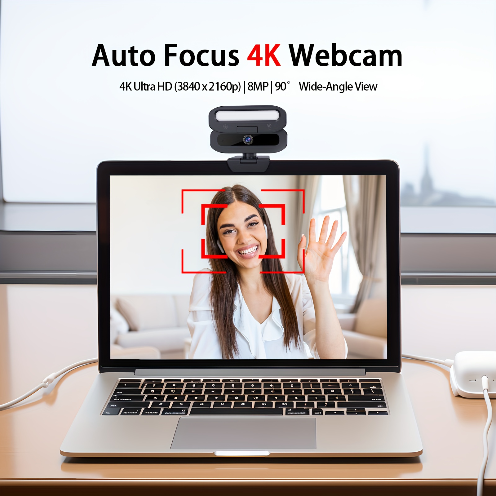 كاميرا ويب EXHQDR 4K Ultra HD USB مع مستشعر 8 ميجابكسل، فيديو سلس 30 إطارًا في الثانية، عدسة واسعة الزاوية 90 درجة، ضوء LED ملون باللمس، تركيز تلقائي، غطاء خصوصية، قاعدة قابلة للدوران 360 درجة وحامل ثلاثي القوائم، توصيل وتشغيل للكمبيوتر الشخصي والكمبيوتر المحمول، مثالية للمكالمات الفيديا، بث الألعاب، والتدريس عبر الإنترنت، كاميرا ويب للكمبيوتر، أداة تدريس عبر الإنترنت، جمالية حديثة، عدسة عالية الجودة - الصورة 8
