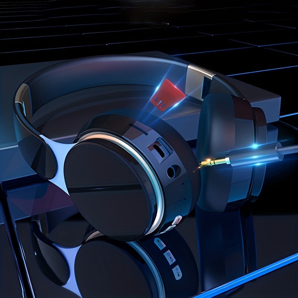 سماعات رأس لاسلكية 07S فوق الأذن - أسود أنيق مع LED أزرق، صوت عالي الوضوح، عمر بطارية طويل، تصميم قابل للتعديل ومحمول للرياضات الخارجية، التنقل، والتخييم، سماعات لاسلكية - الصورة 13