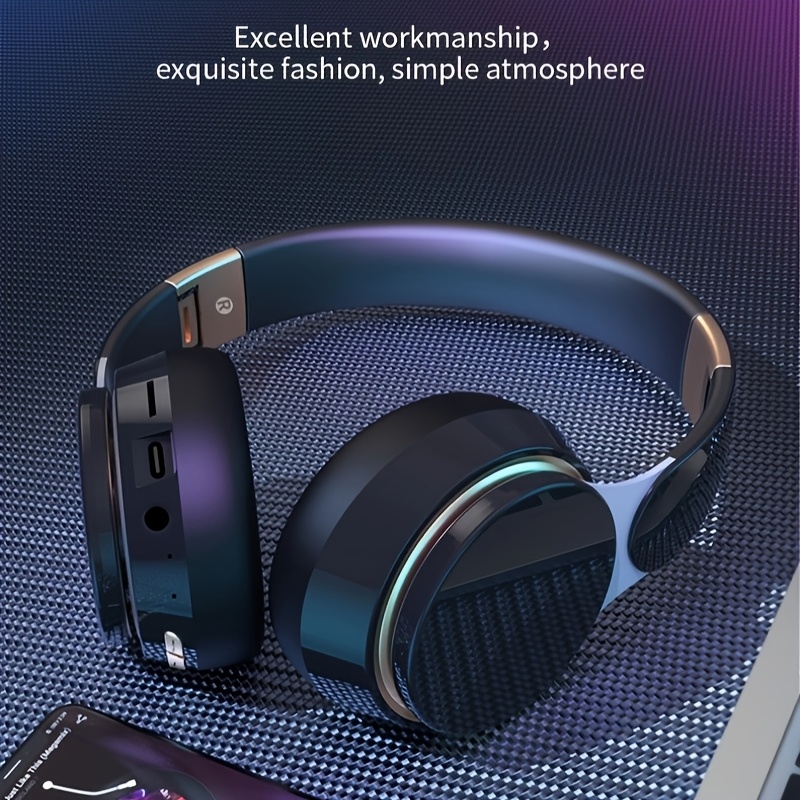 سماعات رأس لاسلكية 07S فوق الأذن - أسود أنيق مع LED أزرق، صوت عالي الوضوح، عمر بطارية طويل، تصميم قابل للتعديل ومحمول للرياضات الخارجية، التنقل، والتخييم، سماعات لاسلكية - الصورة 8