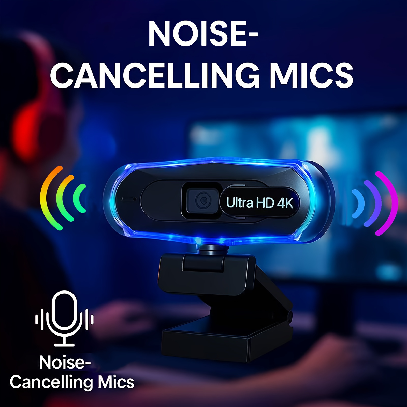 كاميرا EXHQDR RGB 4K مع ميكروفون تلقائي للتوجيه والتعديل على الضوضاء، كاميرا HD تعمل بمنفذ USB للألعاب/الاجتماعات/بث مباشر، EXHQDR، كاميرا ويب للكمبيوتر، كاميرا ويب للبث، كاميرا ويب للكمبيوتر مع ميكروفون، كاميرا للبث، كاميرا ويب K للكمبيوتر - الصورة 7