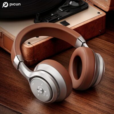 سماعات رأس لاسلكية من Picun، لاسلكية 5.3 مع وضع التأخير المنخفض، محركين مزدوجين مركبين لصوت عالي الجودة، 60 ساعة تشغيل و عرض بطارية في الوقت الحقيقي، وضع لاسلكي/سلكي مزدوج، رأس قابل للتعديل