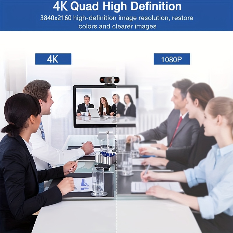 كاميرا ويب 4K للكمبيوتر مع تكبير تلقائي، تحكم عن بعد، غطاء خصوصية، توازن الأبيض، ميكروفون مدمج، كاميرا ويب تعمل بالطاقة عبر USB للكمبيوتر المحمول/المكتبي، مكالمات فيديو وتحديدات، كاميرا ويب للكمبيوتر، كاميرا فيديو للمكتب، تصميم أنيق، إكسسوار حديث، بناء متين - الصورة 3