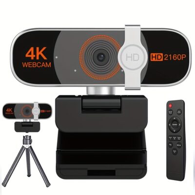 كاميرا ويب 4K للكمبيوتر مع تكبير تلقائي، تحكم عن بعد، غطاء خصوصية، توازن الأبيض، ميكروفون مدمج، كاميرا ويب تعمل بالطاقة عبر USB للكمبيوتر المحمول/المكتبي، مكالمات فيديو وتحديدات، كاميرا ويب للكمبيوتر، كاميرا فيديو للمكتب، تصميم أنيق، إكسسوار حديث، بناء متين