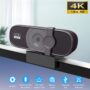 كاميرا ويب 4K UHD مع ميكروفون وغطاء كاميرا توصيل وتشغيل بميزة تعديل الإضاءة الأوتوماتيكي للكمبيوتر المحمول والكمبيوتر الشخصي ومكتب العمل للبث الحي الفيديو، دردشة مؤتمرات الدروس عبر الإنترنت الألعاب، رائحة لاسلكية للجهاز اللوحي، وحدات تخزين إضافية