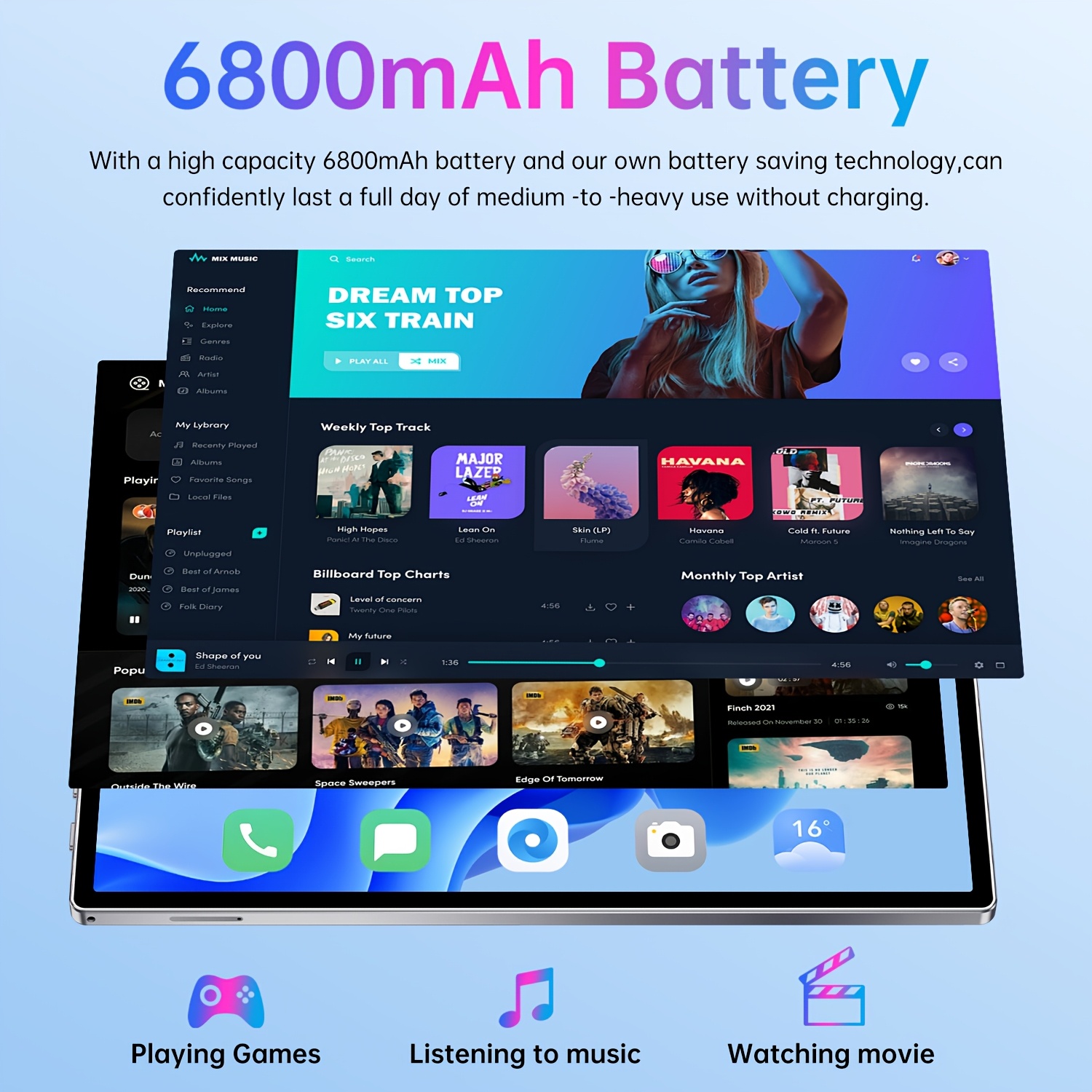 10.1 بوصة جهاز لوحي، أندرويد 14 متعددة الوسائط مفتوح، بطارية 6800 مللي أمبير، شاشة عالية الدقة، واي فاي 2.4G+5G، كاميرا مزدوجة 5MP+13MP مع لوحة مفاتيح وفأرة وقلم، غلاف حماية، هدايا عيد الميلاد - الصورة 6