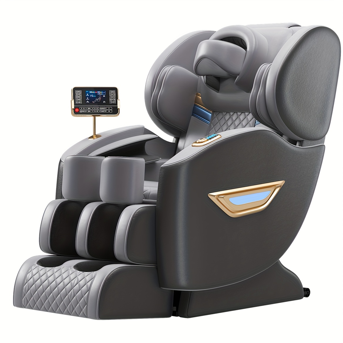 كرسي تدليك كامل الجسم مع مسار SL وكرسي استرخاء بجاذبية صفرية - تحكم صوتي بالذكاء الاصطناعي، سماعة لاسلكية، شاشة LCD، جهاز تحكم عن بعد لاسلكي، نظام تدليك، تصميم مريح مع عثماني - بناء متين للمنزل، الصالة، المكتب - متوافق مع Alexa/Siri/Assistant - تنجيد صناعي، متوافق مع الأرضيات الصلبة، تركيب سهل متضمن، طاولة تدليك، كرسي تدليك، أريكة تدليك