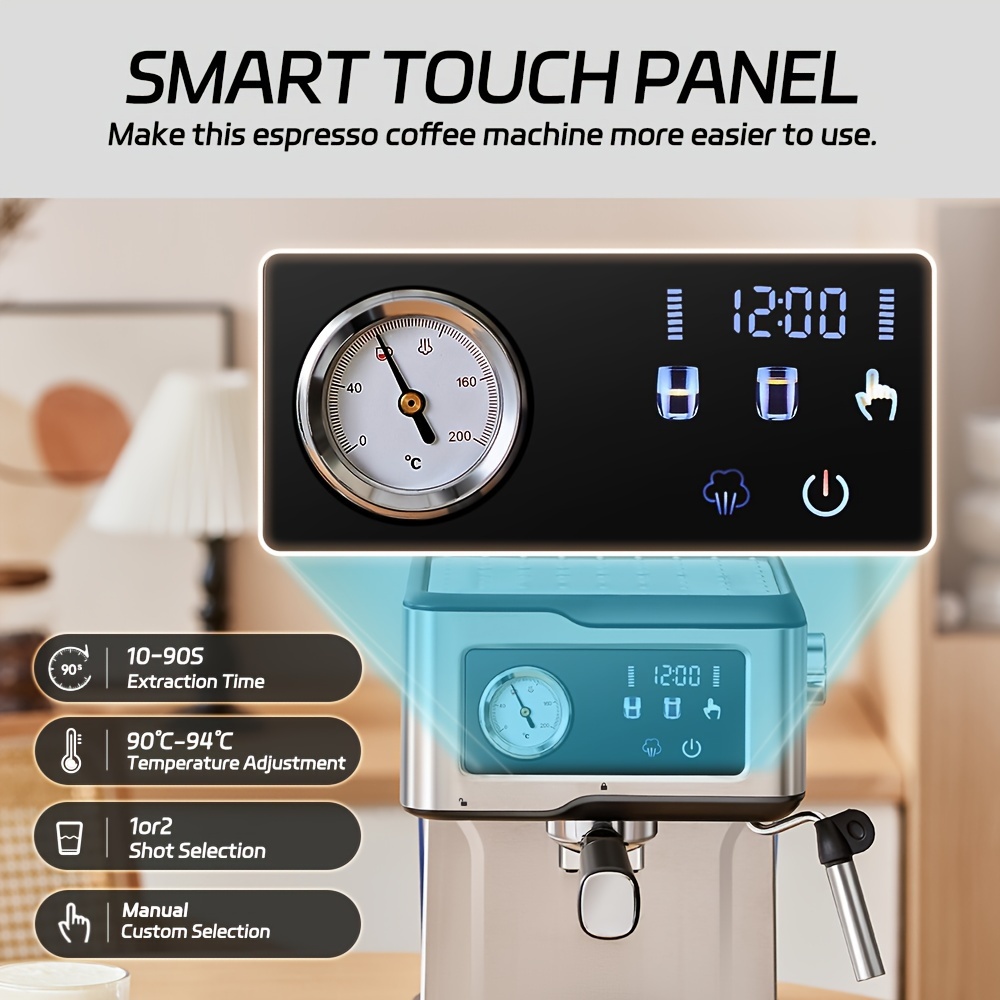 آلة صنع القهوة الإيطالية شبه الأوتوماتيكية CAFELFFE مع مضخة 20 بار من الفولاذ المقاوم للصدأ، خلاط حليب مدمج وذراع بخار، سعة 1.5 لتر، لوحة تعمل باللمس ذكية، إعدادات قابلة للبرمجة، منطقة تسخين الكوب، قابس بريطاني، 220-240 فولت، للاستخدام في الشتاء، ملحقات بار القهوة، معدات قهوة حديثة، بناء متين. - الصورة 5