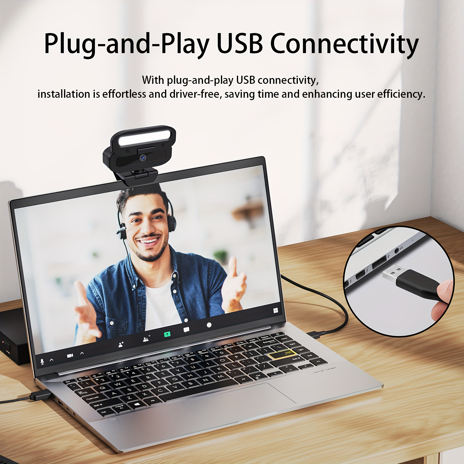 كاميرا ويب EXHQDR 4K Ultra HD USB مع مستشعر 8 ميجابكسل، فيديو سلس 30 إطارًا في الثانية، عدسة واسعة الزاوية 90 درجة، ضوء LED ملون باللمس، تركيز تلقائي، غطاء خصوصية، قاعدة قابلة للدوران 360 درجة وحامل ثلاثي القوائم، توصيل وتشغيل للكمبيوتر الشخصي والكمبيوتر المحمول، مثالية للمكالمات الفيديا، بث الألعاب، والتدريس عبر الإنترنت، كاميرا ويب للكمبيوتر، أداة تدريس عبر الإنترنت، جمالية حديثة، عدسة عالية الجودة - الصورة 10