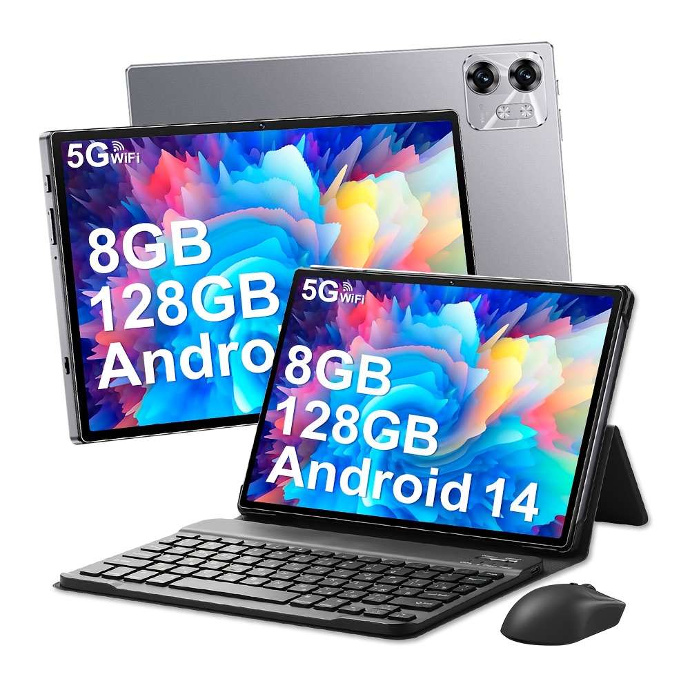 10.1 بوصة جهاز لوحي، أندرويد 14 متعددة الوسائط مفتوح، بطارية 6800 مللي أمبير، شاشة عالية الدقة، واي فاي 2.4G+5G، كاميرا مزدوجة 5MP+13MP مع لوحة مفاتيح وفأرة وقلم، غلاف حماية، هدايا عيد الميلاد - الصورة 2