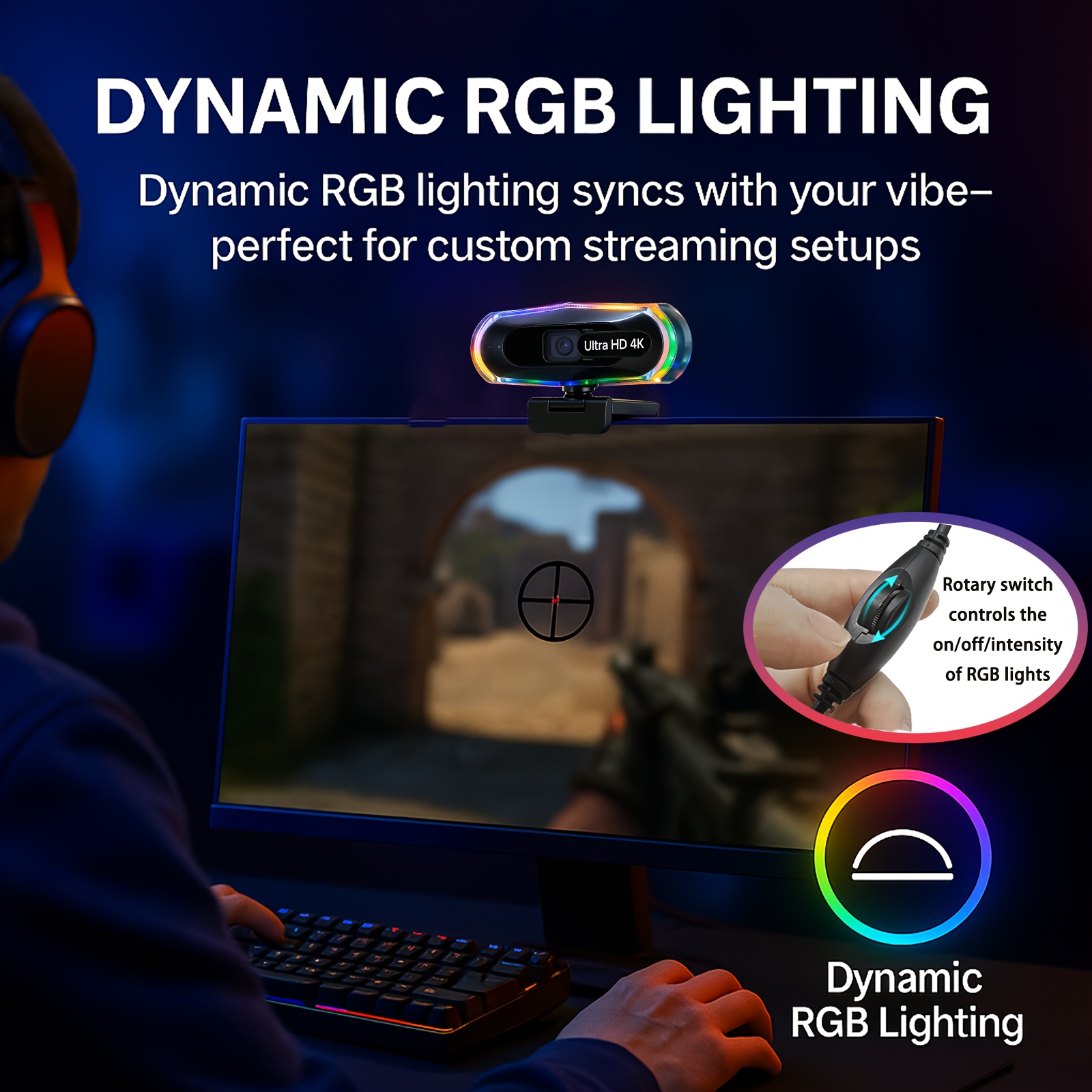 كاميرا EXHQDR RGB 4K مع ميكروفون تلقائي للتوجيه والتعديل على الضوضاء، كاميرا HD تعمل بمنفذ USB للألعاب/الاجتماعات/بث مباشر، EXHQDR، كاميرا ويب للكمبيوتر، كاميرا ويب للبث، كاميرا ويب للكمبيوتر مع ميكروفون، كاميرا للبث، كاميرا ويب K للكمبيوتر - الصورة 8