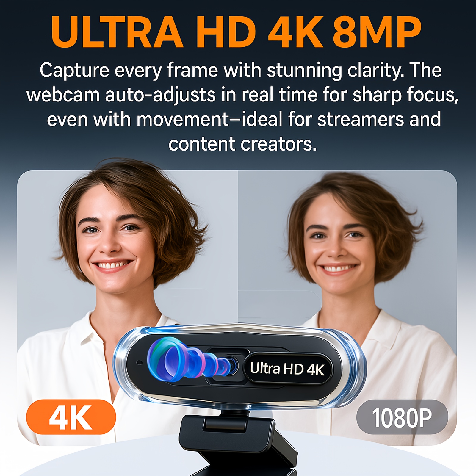 كاميرا EXHQDR RGB 4K مع ميكروفون تلقائي للتوجيه والتعديل على الضوضاء، كاميرا HD تعمل بمنفذ USB للألعاب/الاجتماعات/بث مباشر، EXHQDR، كاميرا ويب للكمبيوتر، كاميرا ويب للبث، كاميرا ويب للكمبيوتر مع ميكروفون، كاميرا للبث، كاميرا ويب K للكمبيوتر - الصورة 5