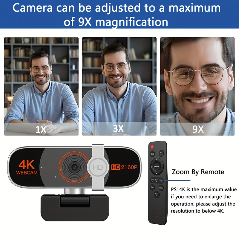 كاميرا ويب 4K للكمبيوتر مع تكبير تلقائي، تحكم عن بعد، غطاء خصوصية، توازن الأبيض، ميكروفون مدمج، كاميرا ويب تعمل بالطاقة عبر USB للكمبيوتر المحمول/المكتبي، مكالمات فيديو وتحديدات، كاميرا ويب للكمبيوتر، كاميرا فيديو للمكتب، تصميم أنيق، إكسسوار حديث، بناء متين - الصورة 8