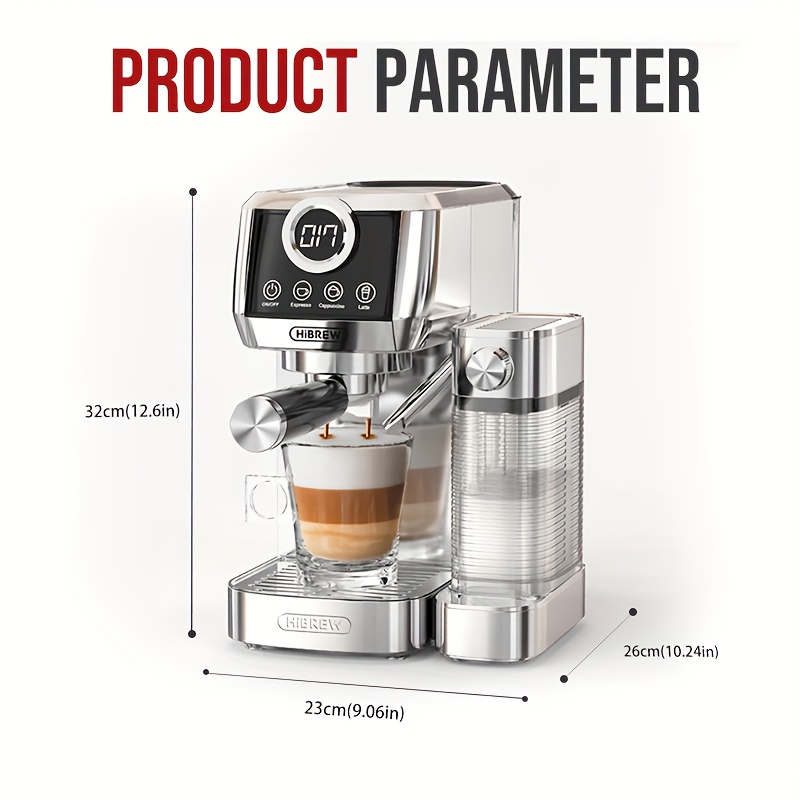 ماكينة إسبريسو نصف أوتوماتيكية HiBREW بضغط 20 بار مع خزان حليب لصنع الكابتشينو H13A، ماكينة إسبريسو محمولة، ماكينة قهوة إسبريسو محمولة، ماكينة قهوة إسبريسو مع مطحنة، ماكينة قهوة إسبريسو، ماكينة إسبريسو مع مطحنة، معدات الباريستا، صانع الكابتشينو، إسبريسو مدمج، صانع قهوة حديث، تصميم متين، أداء موثوق، مضرب حليب مرفق، للاستخدام المكتبي، لعشاق القهوة - الصورة 2