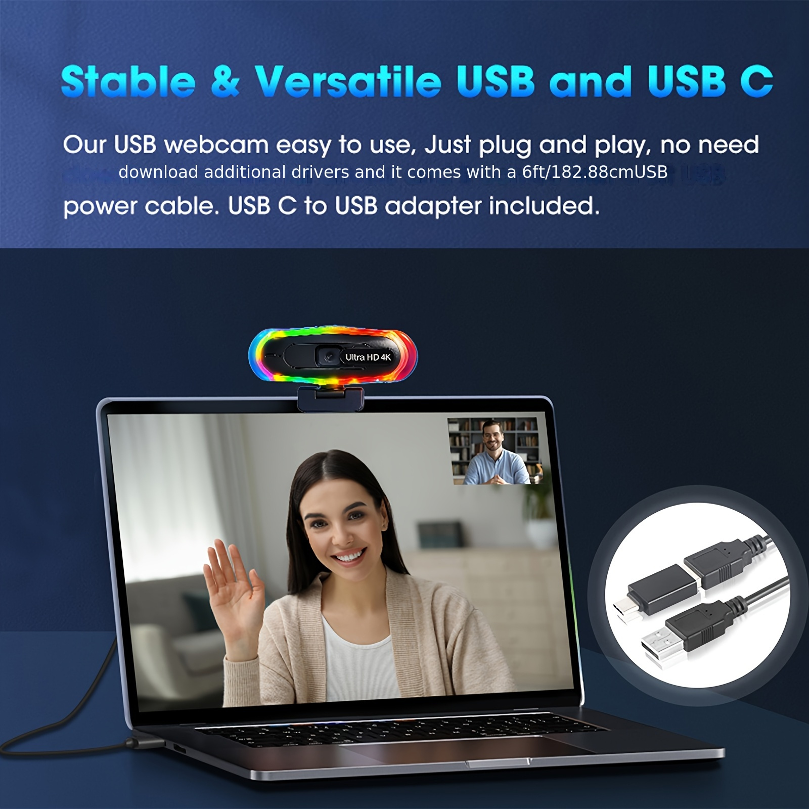 كاميرا EXHQDR RGB 4K مع ميكروفون تلقائي للتوجيه والتعديل على الضوضاء، كاميرا HD تعمل بمنفذ USB للألعاب/الاجتماعات/بث مباشر، EXHQDR، كاميرا ويب للكمبيوتر، كاميرا ويب للبث، كاميرا ويب للكمبيوتر مع ميكروفون، كاميرا للبث، كاميرا ويب K للكمبيوتر - الصورة 10