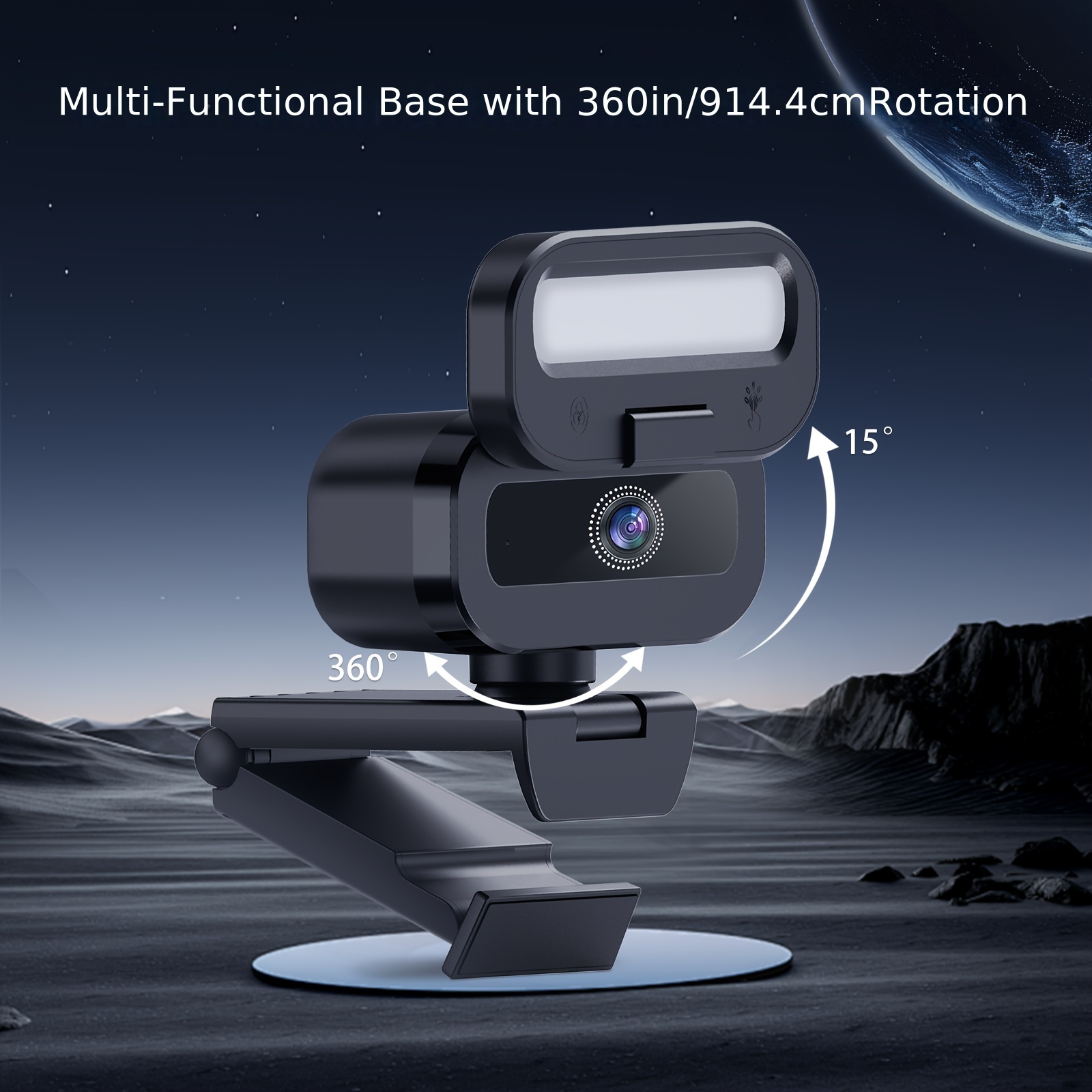 كاميرا ويب EXHQDR 4K Ultra HD USB مع مستشعر 8 ميجابكسل، فيديو سلس 30 إطارًا في الثانية، عدسة واسعة الزاوية 90 درجة، ضوء LED ملون باللمس، تركيز تلقائي، غطاء خصوصية، قاعدة قابلة للدوران 360 درجة وحامل ثلاثي القوائم، توصيل وتشغيل للكمبيوتر الشخصي والكمبيوتر المحمول، مثالية للمكالمات الفيديا، بث الألعاب، والتدريس عبر الإنترنت، كاميرا ويب للكمبيوتر، أداة تدريس عبر الإنترنت، جمالية حديثة، عدسة عالية الجودة - الصورة 9