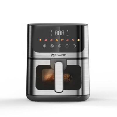 قلاية هوائية مع نافذة مرئية سعة 5 لتر لـ 35 شخصًا 8 في 1 للقلي والخبز والتوست والشوي والتدفئة بدون زيت 1400 واط آمنة للغسل في غسالة الأطباق تصميم من الفولاذ المقاوم للصدأ أسود وفضي فاخر، قلاية هوائية سلة مزدوجة، قلايات هوائية من الفولاذ المقاوم للصدأ، قلاية هوائية صغيرة، قلاية هوائية مزدوجة، صينية قلاية هوائية، تحضير الوجبات، طبخ منزلي، جهاز أنيق، تصميم أنيق، تشطيب ممتاز، هيكل عالي الجودة، موقد ذكي، قلاية متعددة الوظائف، قلاية هوائية للطبخ، قلاية هوائية سوداء، قلاية هوائية سلة مزدوجة، سلة قلاي