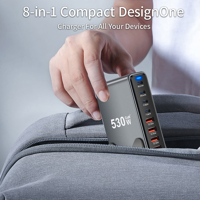 شاحن مكتبي من الاتحاد الأوروبي، 530 واط بـ8 منافذ - شاحن سريع M4 MAX140W لجهاز MacBook Pro - صغير الحجم ومحمول للسفر أو المكتب، متوافق مع الهواتف والساعات وأجهزة اللابتوب والسماعات - هدية مثالية للجيمرز، إكسسوار تقني، تصميم أنيق ودائرة عالية الأداء - الصورة 8