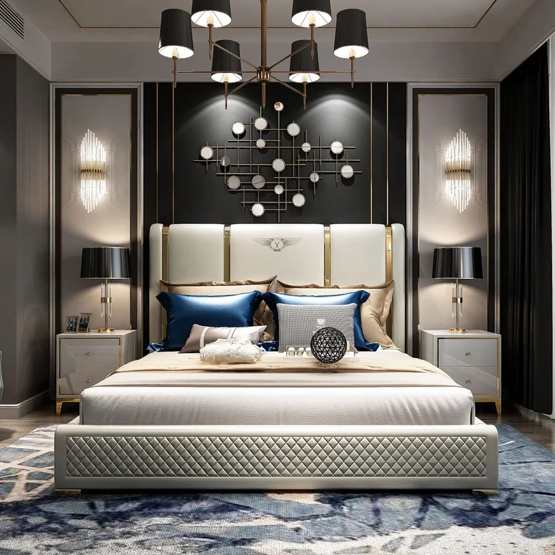 جلد طبيعي دخول لوكس هيكل سرير الحديثة الشمال كاماس في نهاية المطاف سرير кровататалальمضاءة سرير mueble دي دورميتوريو - الصورة 6