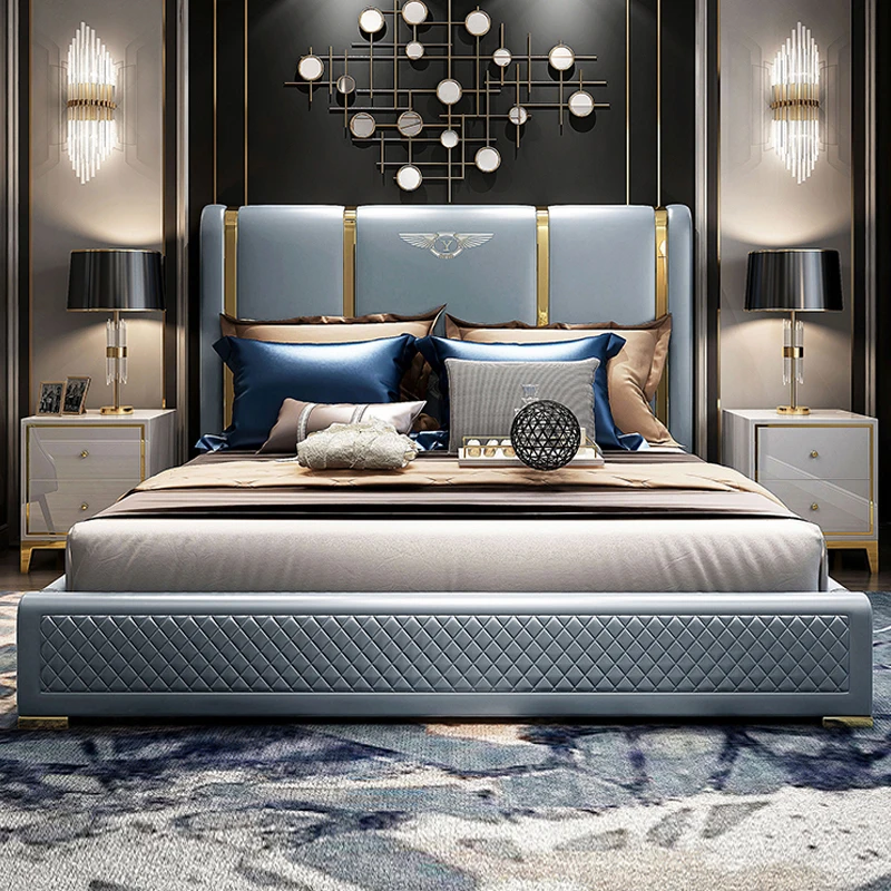 جلد طبيعي دخول لوكس هيكل سرير الحديثة الشمال كاماس في نهاية المطاف سرير кровататалальمضاءة سرير mueble دي دورميتوريو - الصورة 4