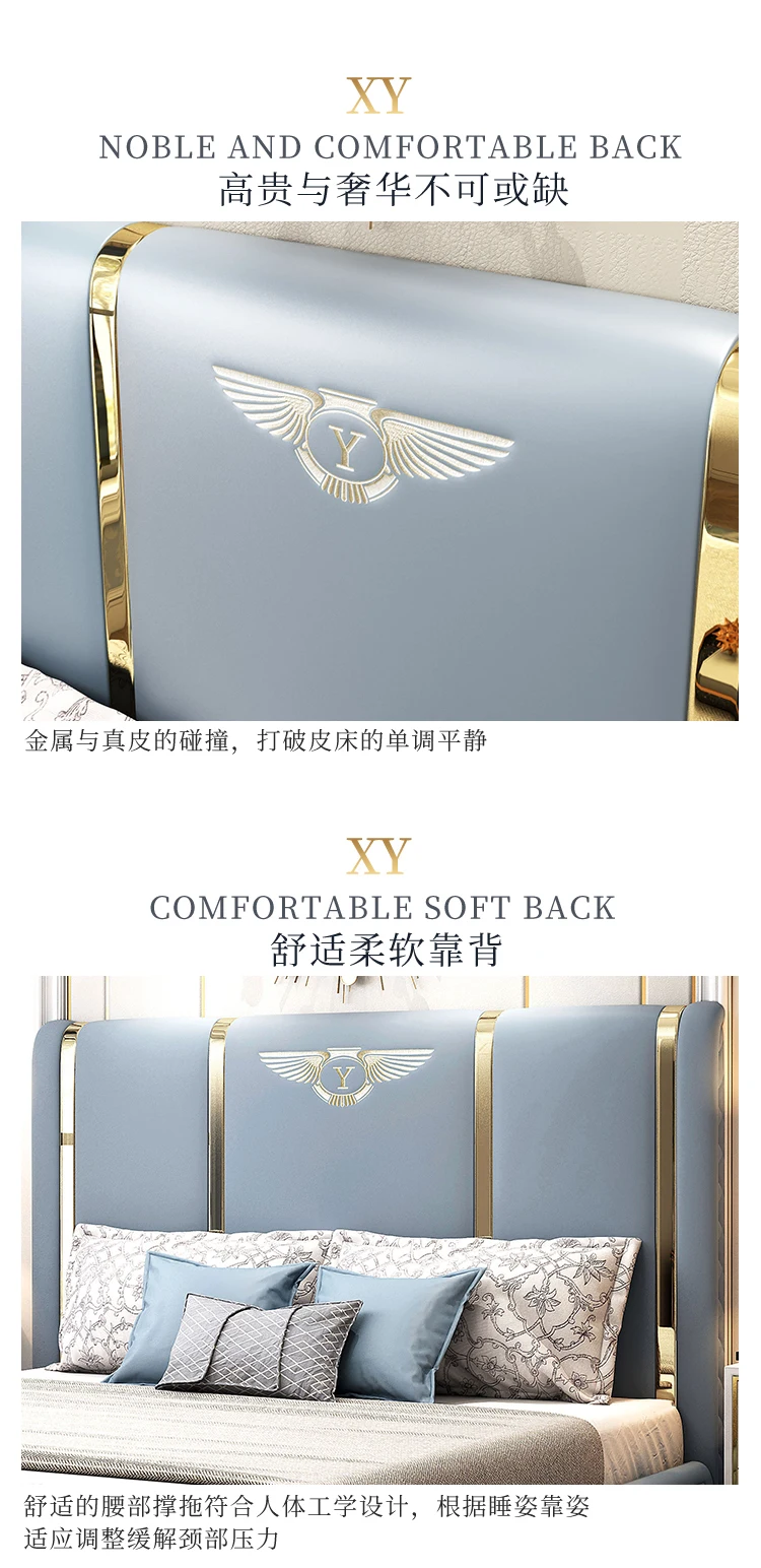 جلد طبيعي دخول لوكس هيكل سرير الحديثة الشمال كاماس في نهاية المطاف سرير кровататалальمضاءة سرير mueble دي دورميتوريو - الصورة 2