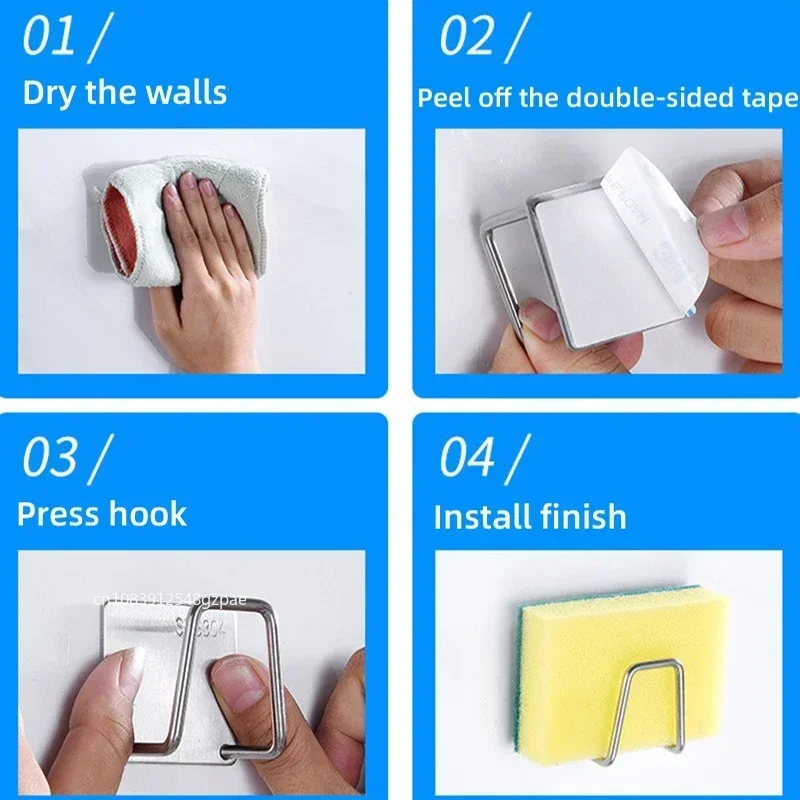 المطبخ حوض الفولاذ المقاوم للصدأ الإسفنج حامل الذاتي لاصق استنزاف تجفيف الرف المطبخ جدار السنانير اكسسوارات التخزين المنظم - الصورة 5