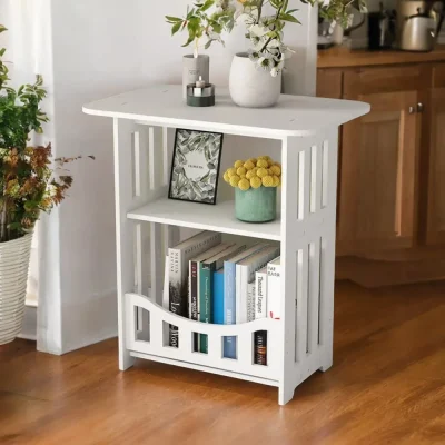 خزانة بجانب السرير من البلاستيك الحديث بطبقات مزدوجة لغرفة النوم مع رف كتب ورف أشتات لغرفة المعيشة – طاولة قهوة صغيرة