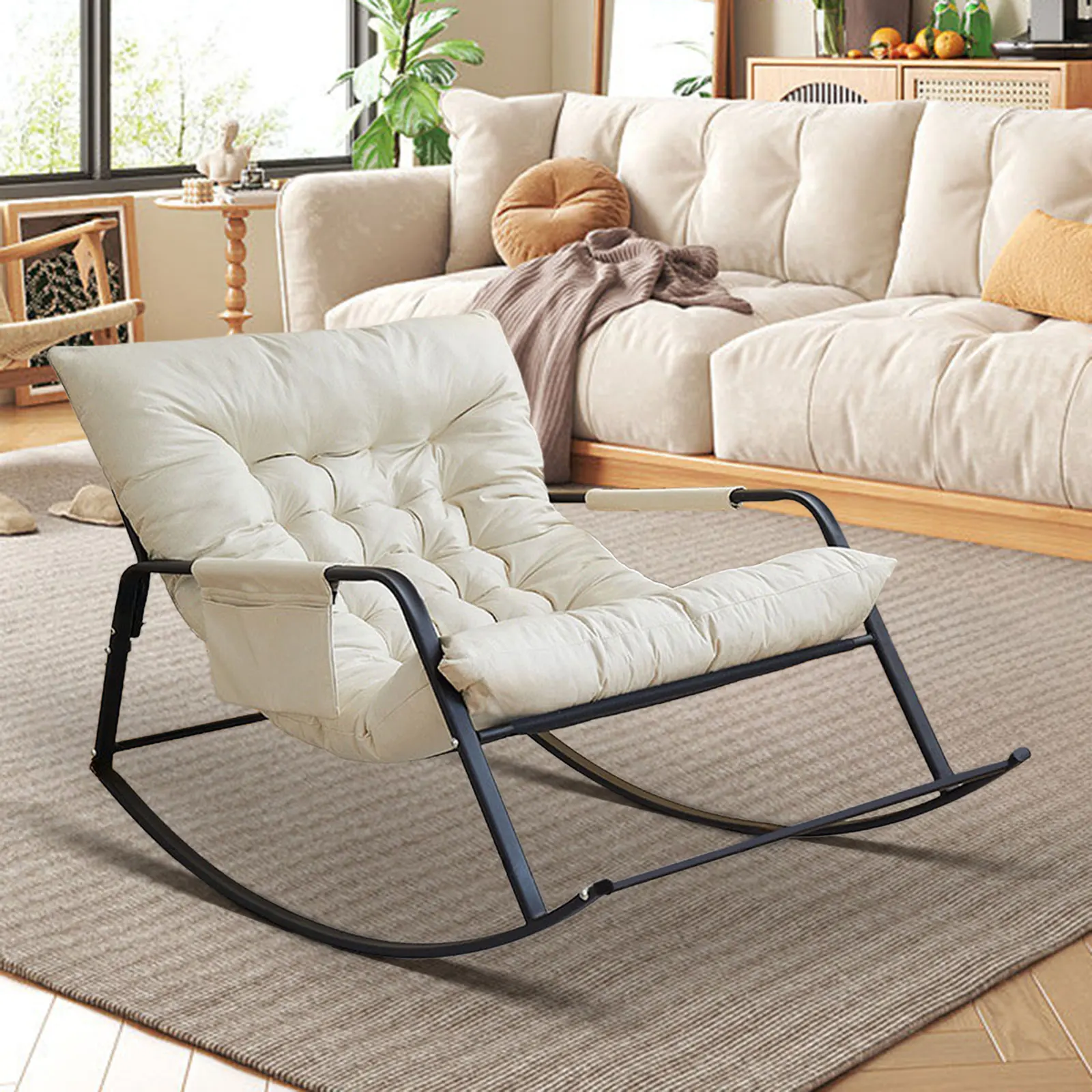 كرسي هزاز مزدوج قابل للطي ، تبريد مع دعامة ظهر ناعمة ، استراحة للاسترخاء للمنزل ، تخييم ، شقة ، غرفة معيشة ، أريكة كسولة - الصورة 2