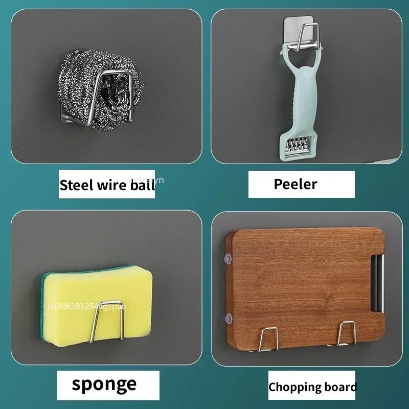 المطبخ حوض الفولاذ المقاوم للصدأ الإسفنج حامل الذاتي لاصق استنزاف تجفيف الرف المطبخ جدار السنانير اكسسوارات التخزين المنظم - الصورة 4