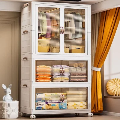 خزانة ملابس قابلة للطي ببابين ، سعة كبيرة ، ملابس غرفة نوم منزلية ، خزانة تخزين ألعاب ، منظم متعدد الطبقات قائم على الأرض ، مانع