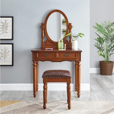 طاولة زينة خشبية شمالية عتيقة ، مجموعة مرآة لغرفة النوم ، درج زينة ، أثاث منزلي ، مكياج