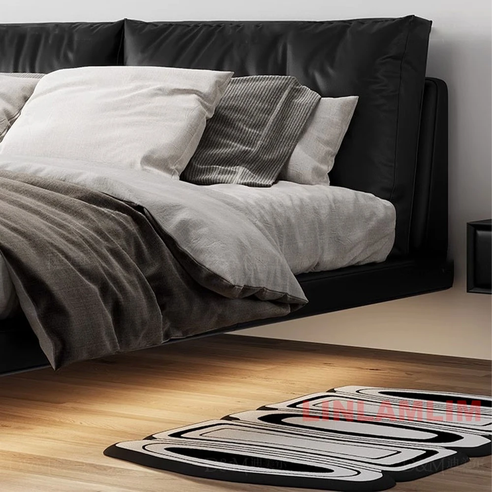 سرير MINGDIBAO الحديث من الريش | سرير من الجلد الطبيعي الإيطالي المنجد الناعم مع إضاءة LED | إطار سرير عائم فاخر - الصورة 4