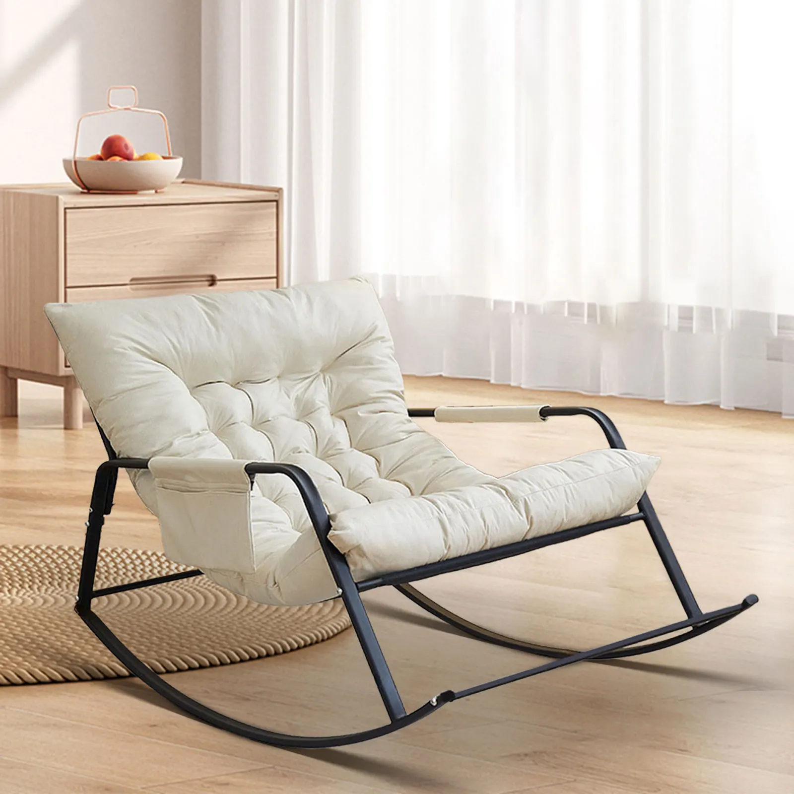 كرسي هزاز مزدوج قابل للطي ، تبريد مع دعامة ظهر ناعمة ، استراحة للاسترخاء للمنزل ، تخييم ، شقة ، غرفة معيشة ، أريكة كسولة - الصورة 3