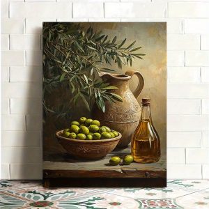 طباعة فنية على قماش لشجرة الزيتون مع إطار - من خشب الصنوبر القديم، ديكور حديث لغرفة المعيشة، غرفة النوم، المكتب - ديكور جداري داخلي/خارجي، ديكور شجرة الزيتون