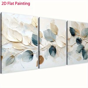 2D مسطح، 3 قطع من اللوحة الخشبية المрамزة، تصميم ورقة أنيقة، جاهزة للتعليق على الحائط، طبعات فنية لغرفة المعيشة وغرفة النوم والمطبخ، تزيين المنزل، هدية مثالية لعيد الهالوين وعيد الميلاد لها، 39.88*59.94 سم، طبعات فنية على الحائط، لوحة فنية، لوحة فنية على الحائط، طبعات فنية مع إطار، لوحة فنية جاهزة للتعليق، تزيين المطبخ، تزيين غرفة النوم، لوحة فنية كلاسيكية، طبعة فنية، مظهر مصنوع يدويًا، حبر عالي الجودة، عمل فني مع إطار، طبعات فنية زخرفية، داخلية